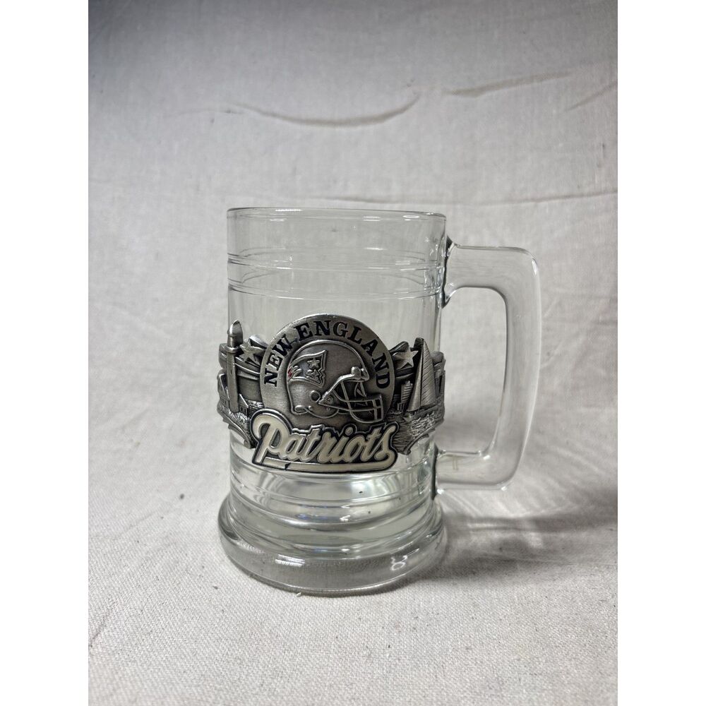 New England Patriots Glass Beer Mug With Pewter Logo NFL Football
